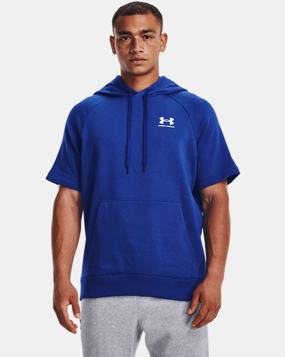 Men's UA Rival Fleece Short Sleeve Hoodie, Blue, pdpMainDesktop image number 0